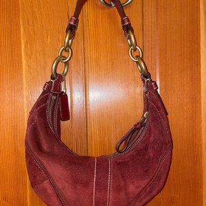 Vintage COACH Maroon Suede Hobo Shoulder Bag